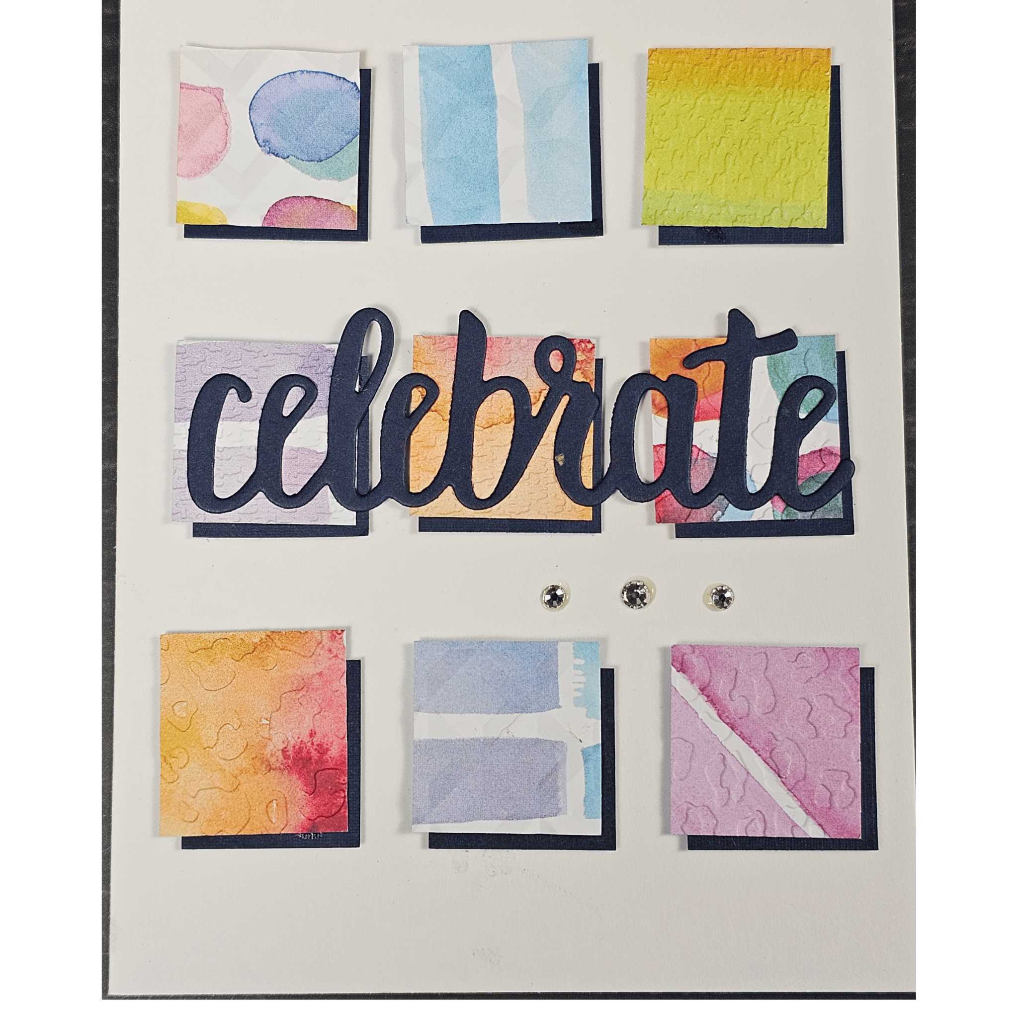 White Celebrate squares card